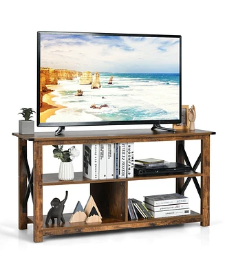 Gymax Modern Farmhouse Tv Stand Entertainment Center for Tv's up to 55'' w/Open Shelves