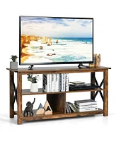 Gymax Modern Farmhouse Tv Stand Entertainment Center for Tv's up to 55'' w/Open Shelves