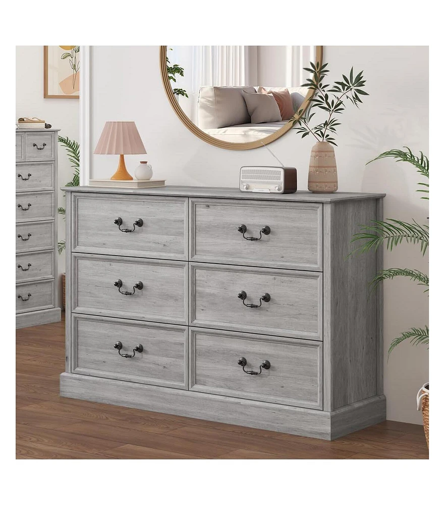 gaomon 6 Drawer Double Dresser,Modern Farmhouse Chest of Drawers