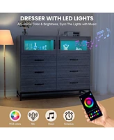 gaomon Dresser for Bedroom with Led Lights and Charging Station