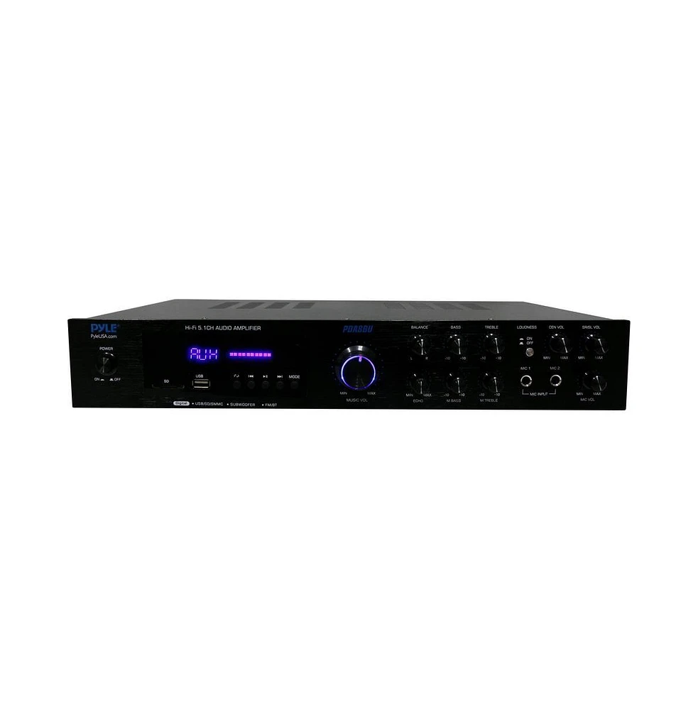 Pyle 5-Channel Audio Amplifier - Multi-Source 1/4" Audio/Microphone Input, Usb/Sd Readers, Fm Radio, Built-in Bluetooth for Wireless Audio Streaming