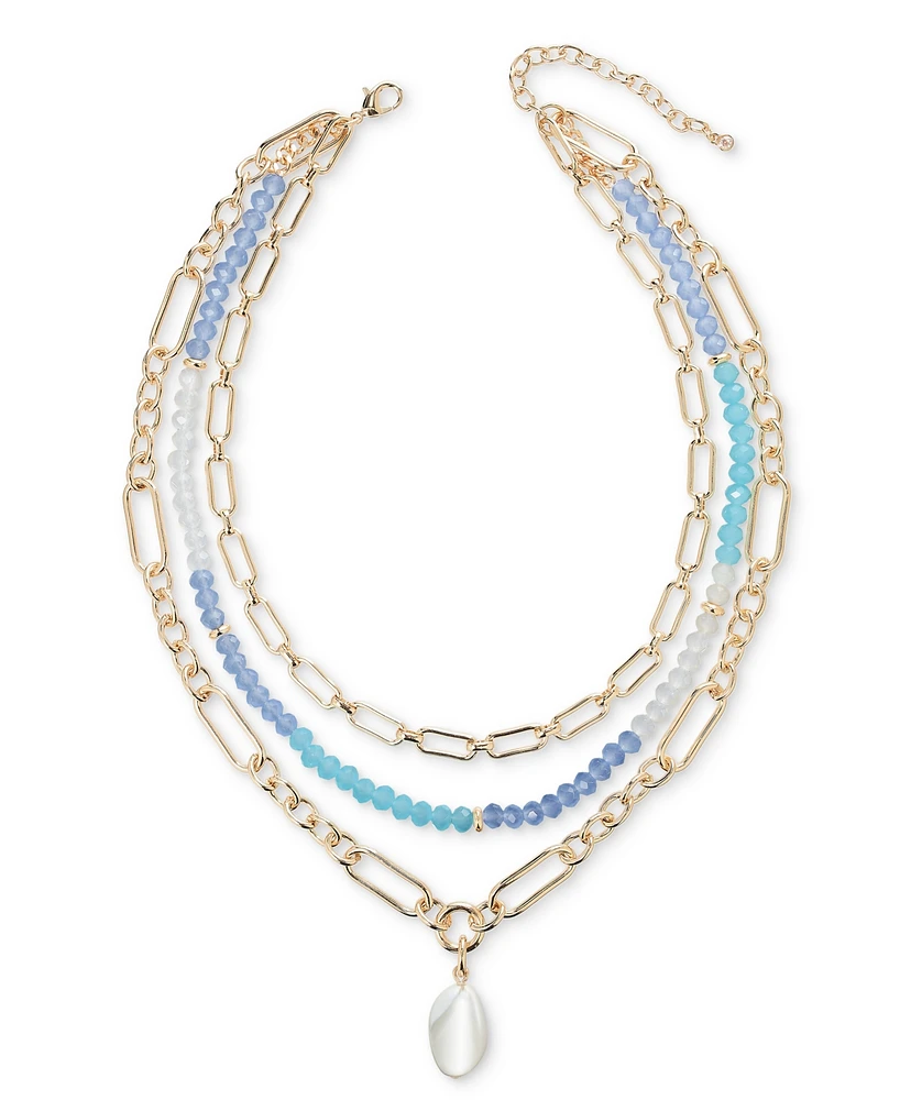 On 34th Gold-Tone Stone Beaded Three-Row Necklace, 20" + 3" extender, Exclusively at Macy's