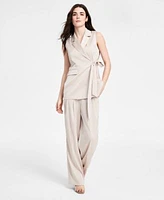 Bar Iii Womens Sleeveless Satin Side Tie Vest Wide Leg Pants Exclusively At Macys