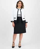 Kasper Plus Size Tweed Open Front Blazer Mixed Media Sleeveless Sheath Dress