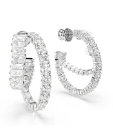 Swarovski Matrix Mixed Cuts, Heart, White, Rhodium Plated Hoop Earrings