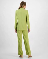 Bar Iii Womens Ruffle Trim Sleeveless Top High Rise Belted Pants Double Breasted Blazer Exclusively At Macys