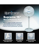 Hurricane Supreme 16" 3 Speed Oscillating Stand Pedestal Fan with Remote, White