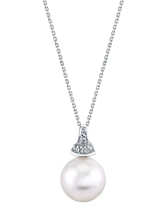 14k White Gold Necklace, Cultured South Sea Pearl (13mm) and Diamond (1/8 ct. t.w.) Pendant