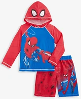 Spider-Man Little Boys Hooded Rash Guard & Swim Trunks Two-Piece Swimsuit