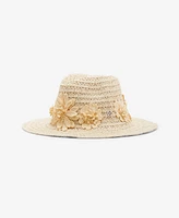 Steve Madden Embroidered Flower Applique Panama Hat