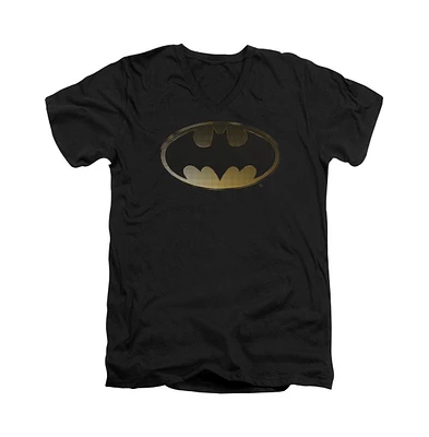 Batman Men's Halftone Bat Short Sleeve Adult V Neck Premium Cotton Tee / T-Shirt