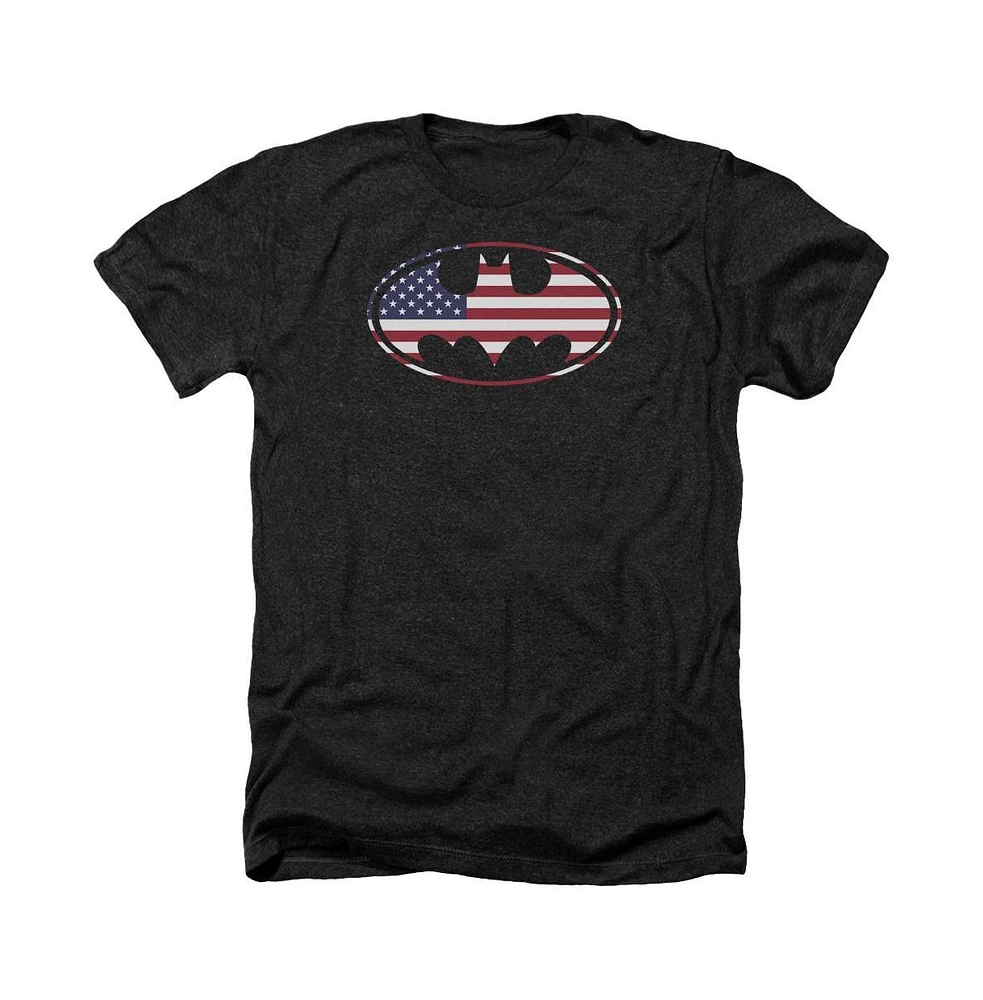 Batman Men's American Flag Oval Adult Heather Tee / T-Shirt