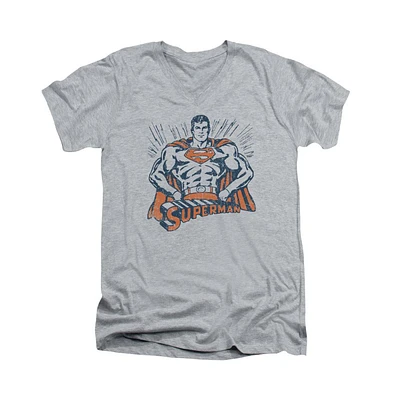 Superman Men's Vintage Stance Short Sleeve Adult V Neck Premium Cotton Tee / T-Shirt