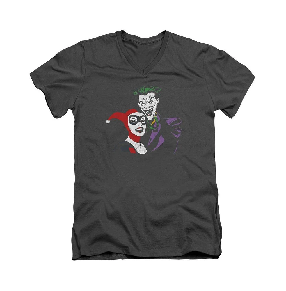 Batman Men's Joker & Harley Short Sleeve Adult V Neck Premium Cotton Tee / T-Shirt