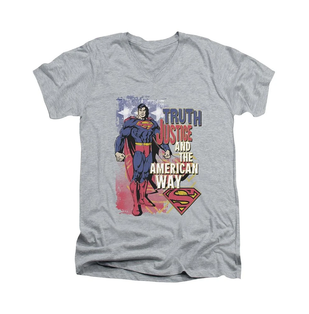 Superman Men's Truth Justice Short Sleeve Adult V Neck Premium Cotton Tee / T-Shirt