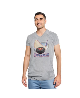 Superman Mens Hockey Stick Short Sleeve Adult V Neck Tee / T-Shirt