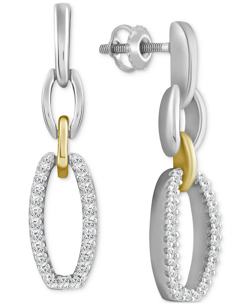 Diamond Link Drop Earrings (1/10 ct. t.w.) in Sterling Silver & 10k Yellow Gold