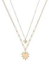 On 34th Gold-Tone Crystal Heart Two-Row Pendant Necklace, 22" + 3" extender, Exclusively at Macy's