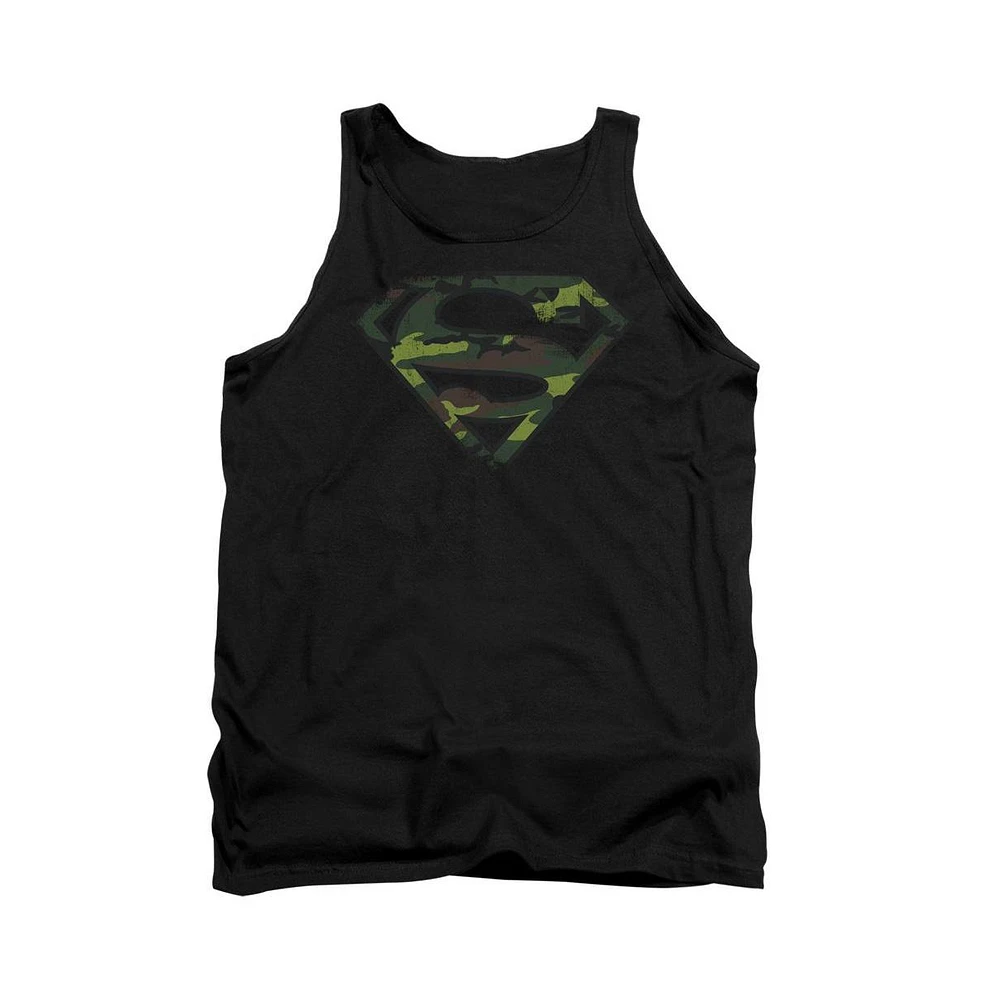 Superman Men's Distressed Camo Shield Adult Tank Top