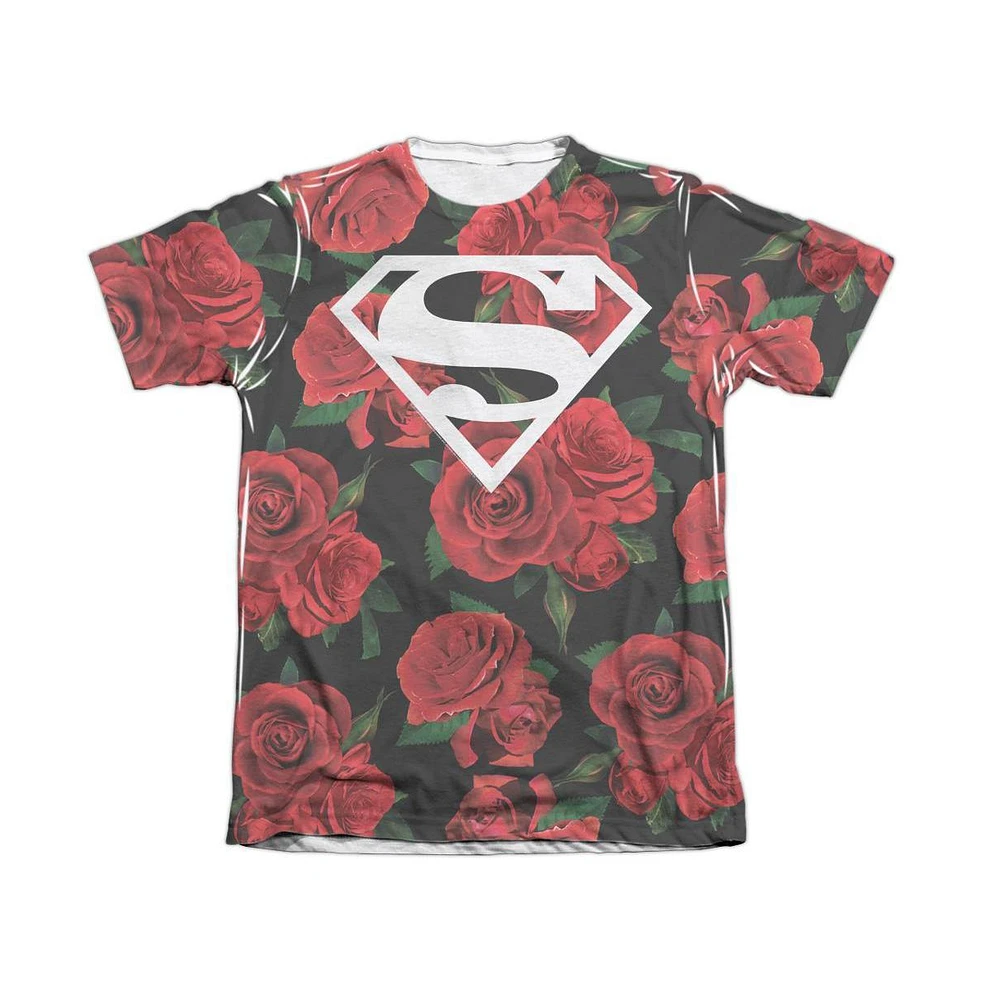 Superman Men's Super Floral Adult Poly/Cotton Short Sleeve Tee / T-Shirt