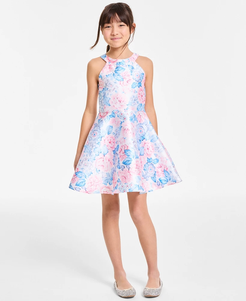 Rare Editions Big Girls Halter Floral Mikado Social Dress