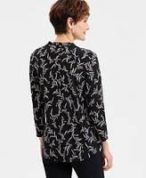 Jm Collection Petite Swaying Leaves V-Neck Top, Exclusively at Macy's