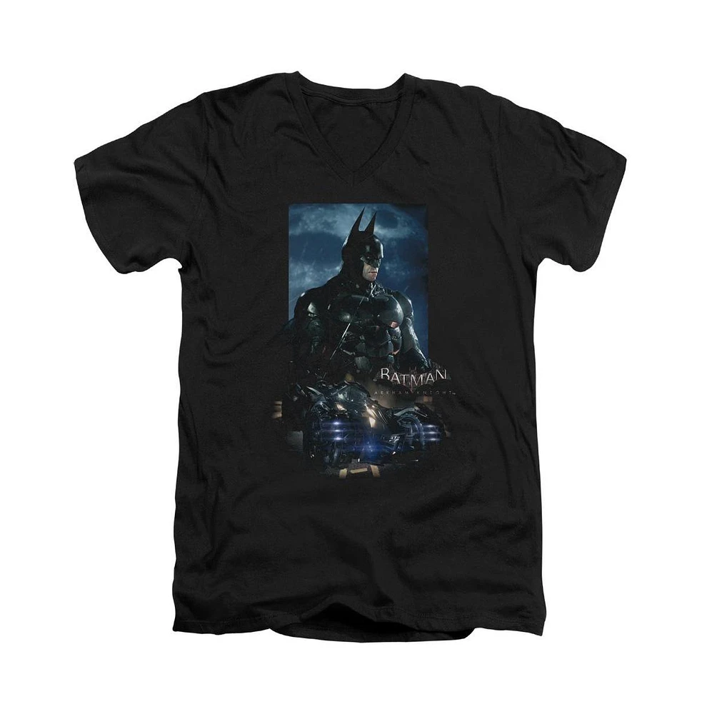 Batman Men's Arkham Knight Batmobile Short Sleeve Adult V Neck Premium Cotton Tee / T-Shirt