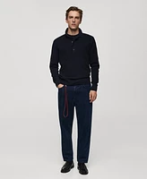 Mango Men's Slim-Fit Rib-Knit Polo Sweater