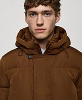 Mango Men's Water-Repellent Quilted Hooded Coat