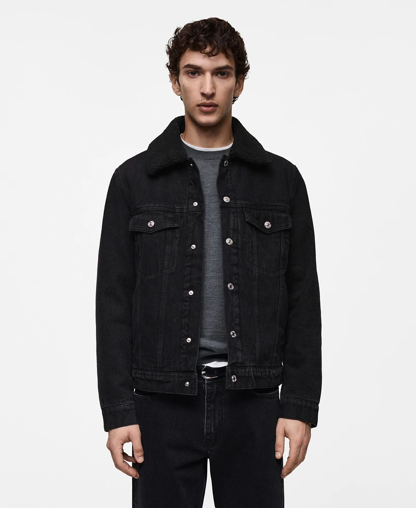 Mango Men's Slim-Fit Shearling-Effect Lining Denim Jacket