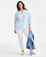 Style & Co Plus Printed 3/4-Sleeve Top