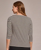 Jones New York Women's Striped Boat-Neck Button-Shoulder Top