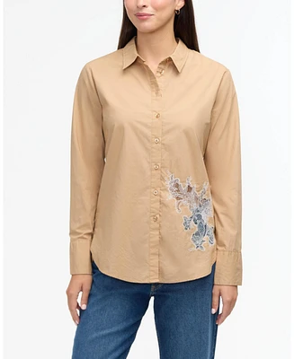 Ellen Tracy Women s Poplin Shirt with Lace Cutout