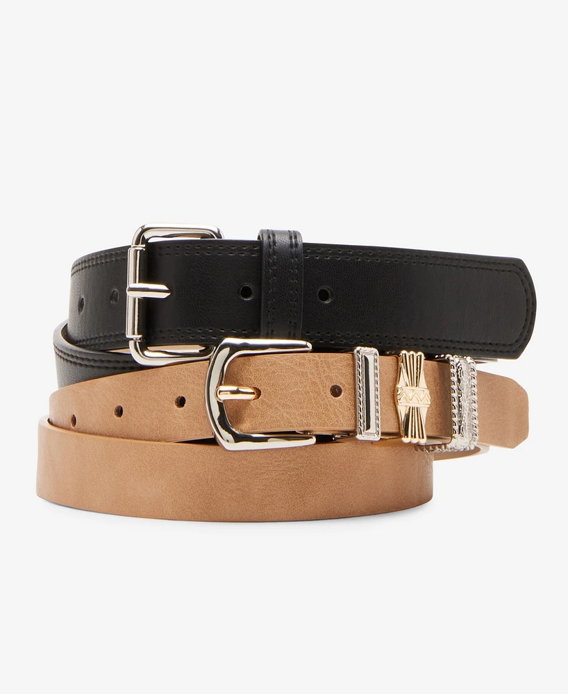 Steve Madden Women's 2-Pc. Faux-Leather Belt Set