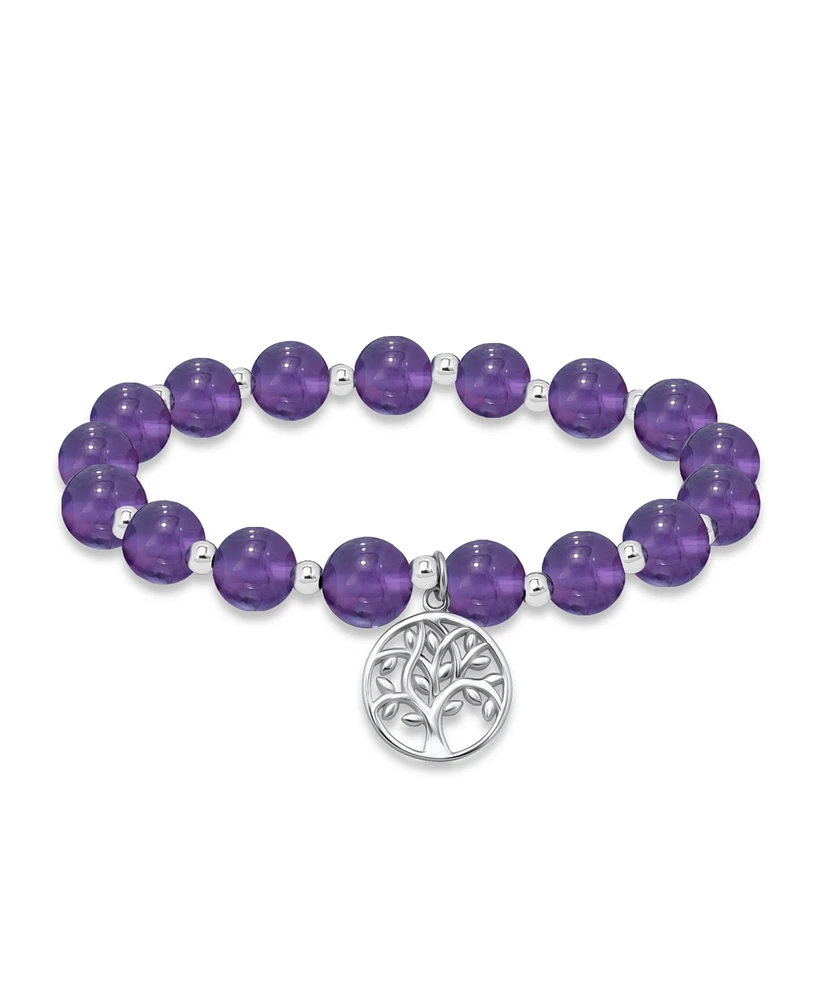 Macy's Silver-Plated Beaded Tree of Life Charm Stretch Bracelet