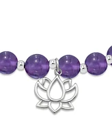 Macy's Silver Plated Beaded Lotus Charm Stretch Bracelet