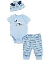 Little Me Baby Boys Puppies Cotton Bodysuit, Hat & Pants, 3 Piece Set