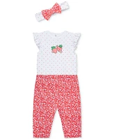 Little Me Baby Girls Cotton Strawberry Bodysuit, Leggings & Headband, 3 Piece Set