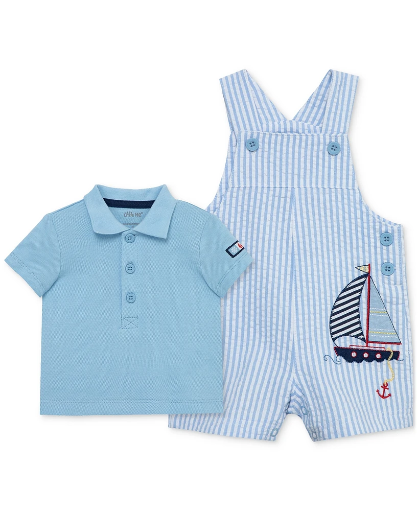 Little Me Baby Boys Cotton Sailboat Polo Shirt & Shortall, 2 Piece Set