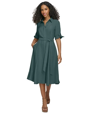Calvin Klein Women's Tied Sleeve Shirtdress