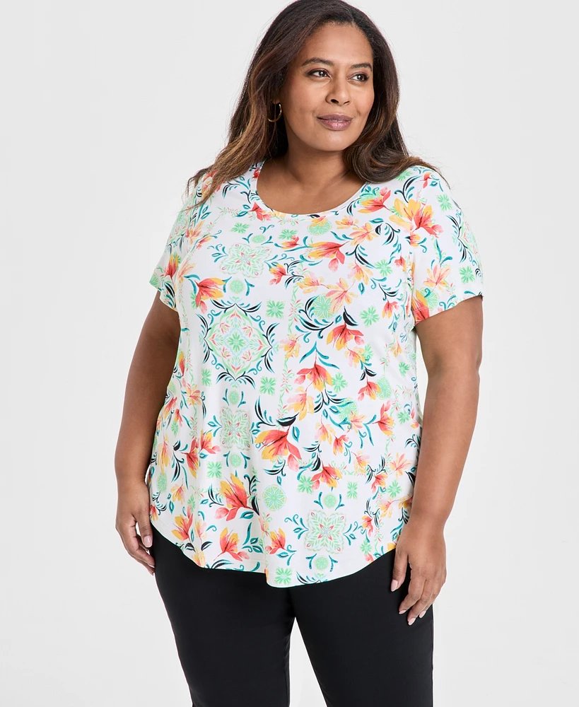 Jm Collection Plus Size Scoop-Neck Short-Sleeve Top, Exclusively at Macy's