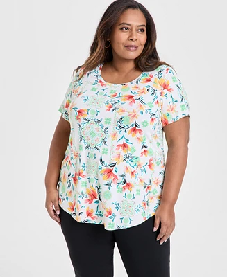 Jm Collection Plus Size Scoop-Neck Short-Sleeve Top, Exclusively at Macy's