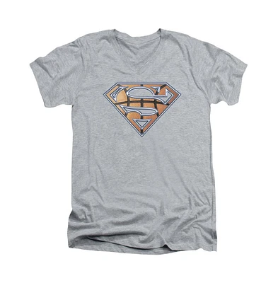 Superman Men's Basketball Shield Short Sleeve Adult V Neck Tee / T-Shirt