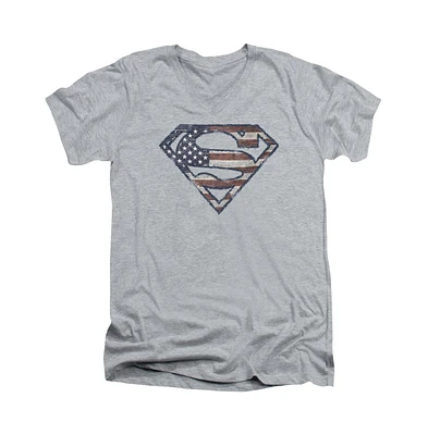 Superman Men's war-torn Flag Short Sleeve Adult V Neck Tee / T-Shirt