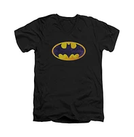 Batman Men's Bm Neon Distress Logo Short Sleeve Adult V Neck Tee / T-Shirt