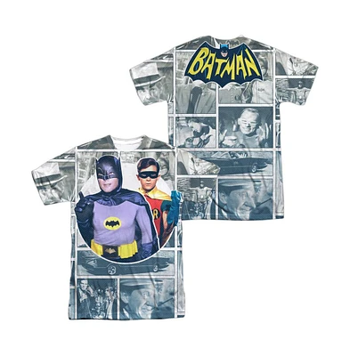 Batman Men's Classic Tv 60s Panels (Front/Back Print) Short Sleeve Adult Poly Crew Tee / T-Shirt