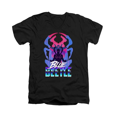 Blue Beetle Mens Silhouette Short Sleeve Adult V Neck Premium Cotton Tee / T-Shirt