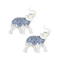 Fc Design "2-pc Set" 12.5"H Blue and White Thai Elephant Figurine Statue Ornament Home Room Office Decor and Perfect Ideas for Housewarming, Holidays