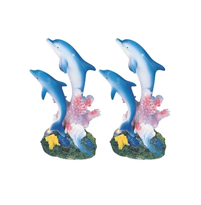 Fc Design "2-pc Set" 5"H Blue Dolphins Swimming Around Pink Coral Figurine Statue Ornament Home Room Office Decor and Perfect Ideas for Housewarming,