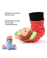 The Peanutshell Safari Baby Rattle Socks and Wrist Rattle Set, 5 Piece